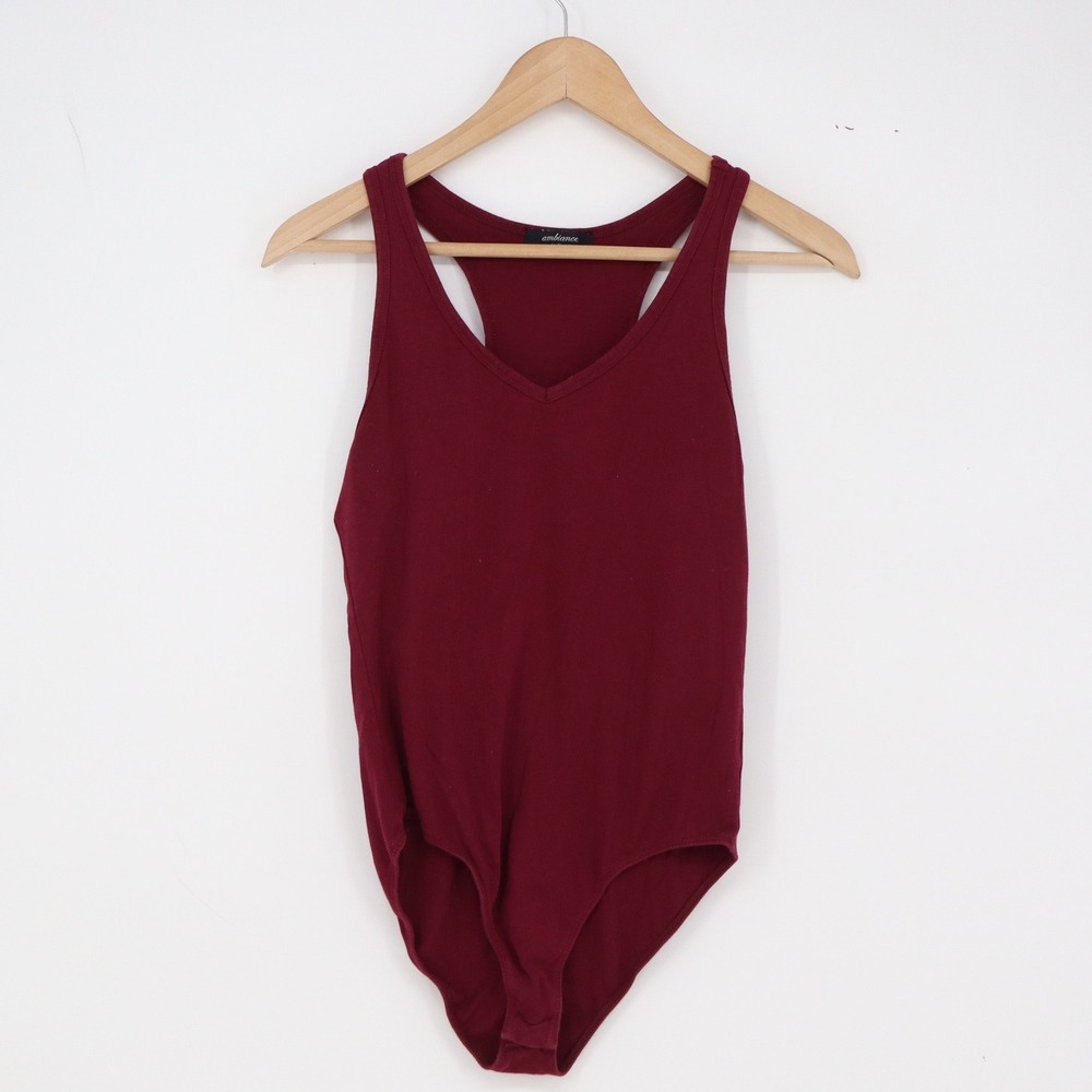 Ambiance Bodysuit Womens M Burgundy Racerback V-Neck Sleeveless Excellent